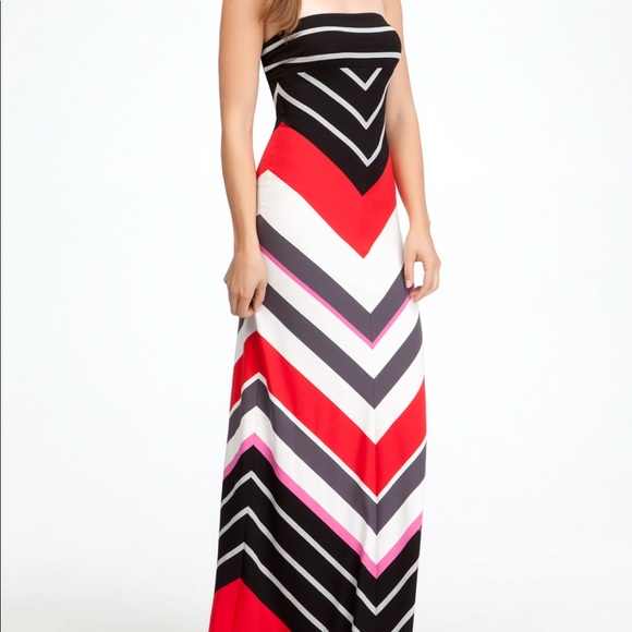 Bebe Strapless Striped Maxi Dress 